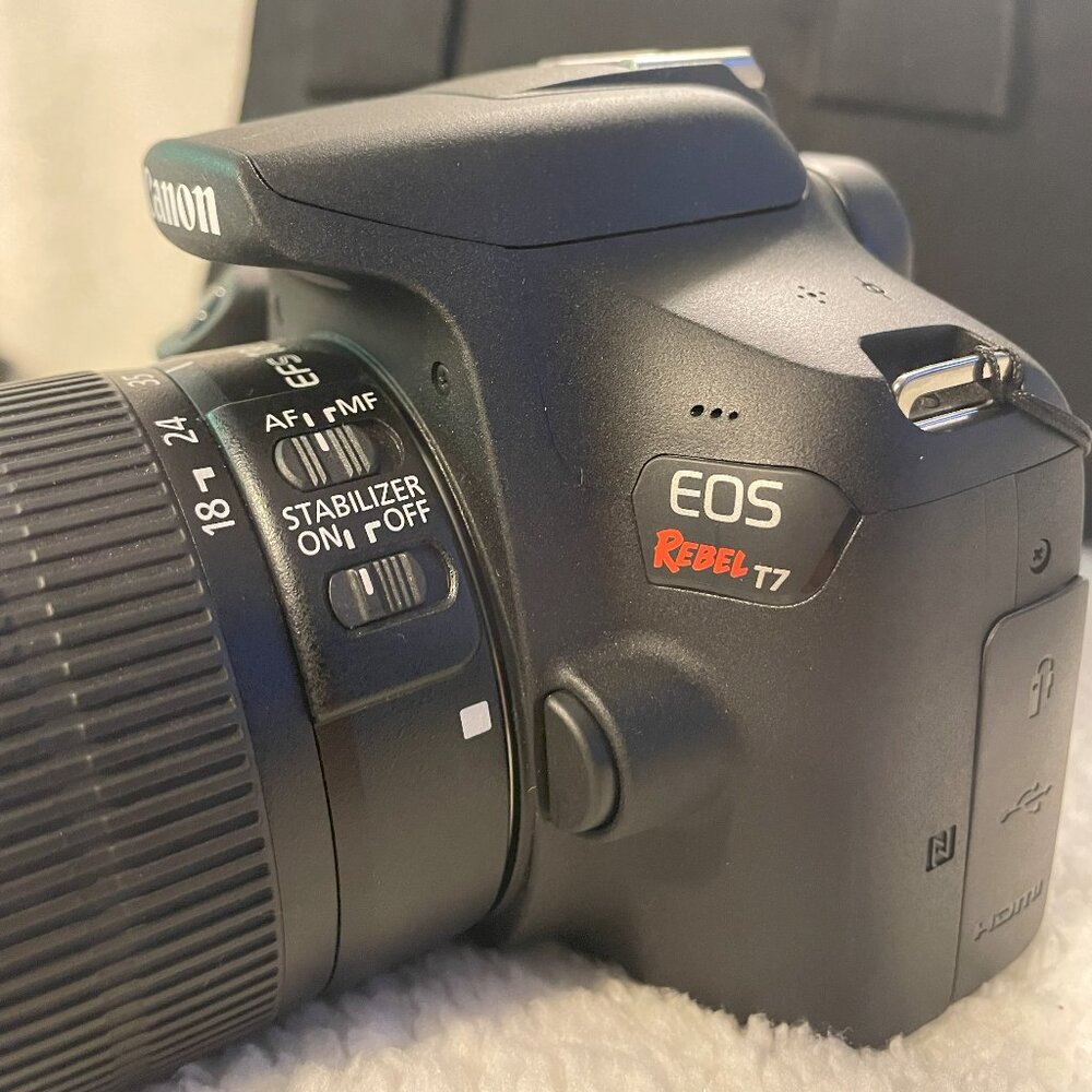 Canon Rebel T7 DSLR Camera Bundle w/ 18-55mm lens, RAM Clamp, & batt/charger
